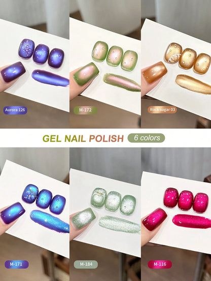 XEIJAYI 6-Color Set Cat Eye Nail Polish Gel 2025 New Style Blue Pink Cat Eye Nail Art Suitable For Women's Nail Salon Design