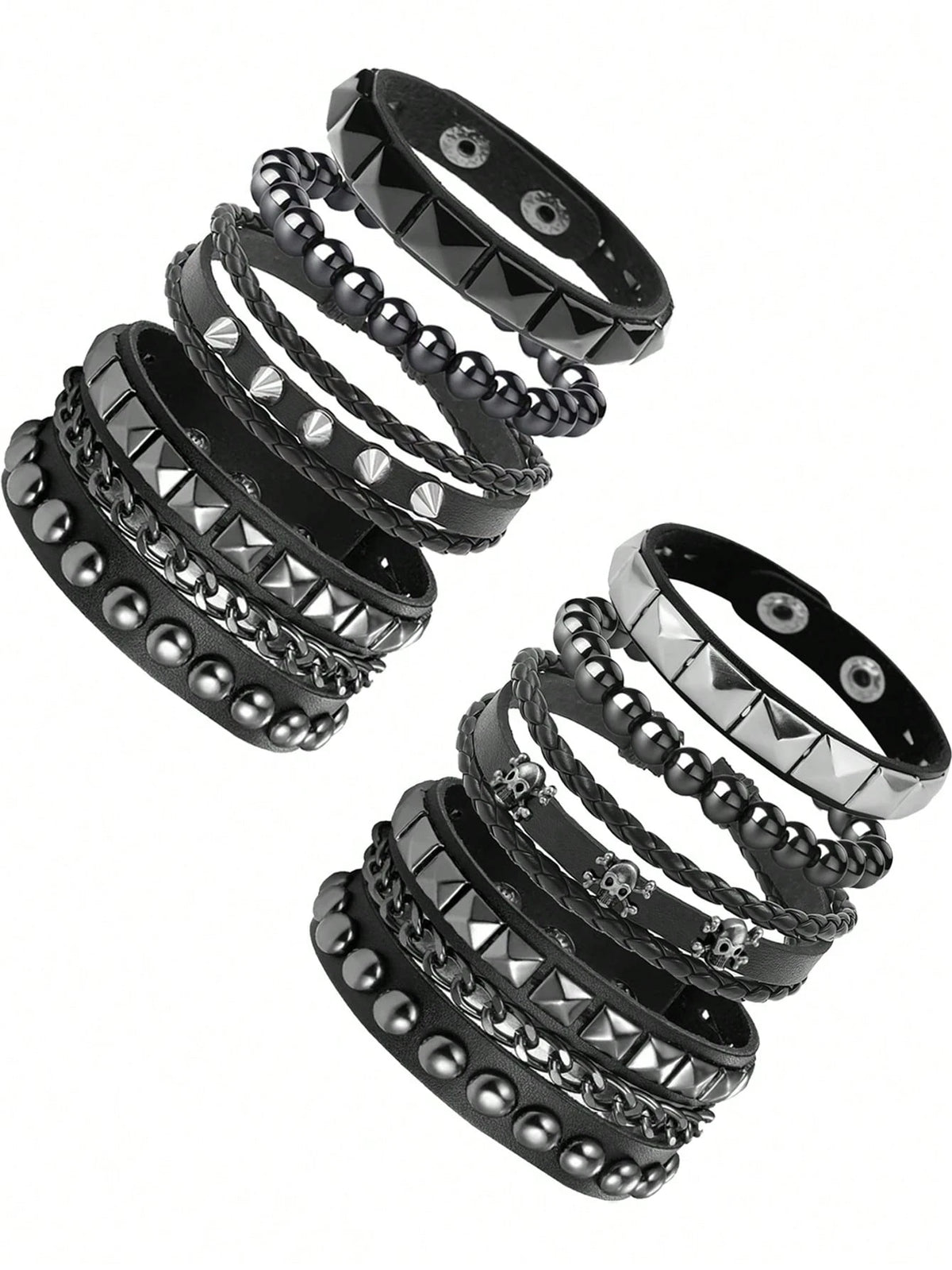 Xiacheng 4pcs PU Leather Rivet Bracelets, Unisex Spiked Punk Rock Grunge Style Cuff Wristbands, Emo Accessory Set, Suitable For 80s 90s Outfits