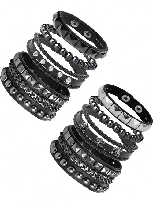 Xiacheng 4pcs PU Leather Rivet Bracelets, Unisex Spiked Punk Rock Grunge Style Cuff Wristbands, Emo Accessory Set, Suitable For 80s 90s Outfits