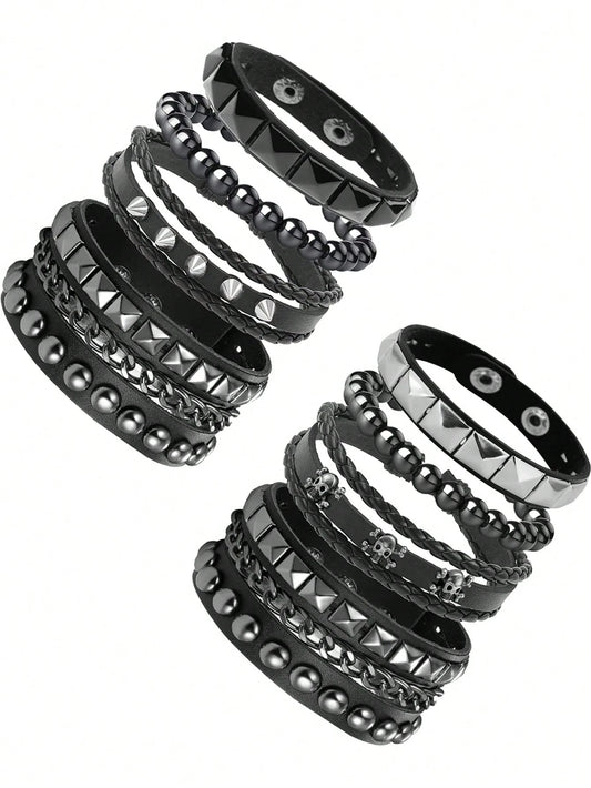 Xiacheng 4pcs PU Leather Rivet Bracelets, Unisex Spiked Punk Rock Grunge Style Cuff Wristbands, Emo Accessory Set, Suitable For 80s 90s Outfits