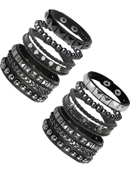 Xiacheng 4pcs PU Leather Rivet Bracelets, Unisex Spiked Punk Rock Grunge Style Cuff Wristbands, Emo Accessory Set, Suitable For 80s 90s Outfits