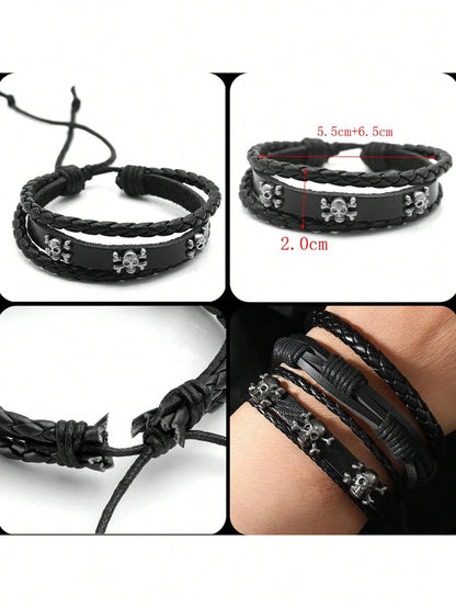 Xiacheng 4pcs PU Leather Rivet Bracelets, Unisex Spiked Punk Rock Grunge Style Cuff Wristbands, Emo Accessory Set, Suitable For 80s 90s Outfits