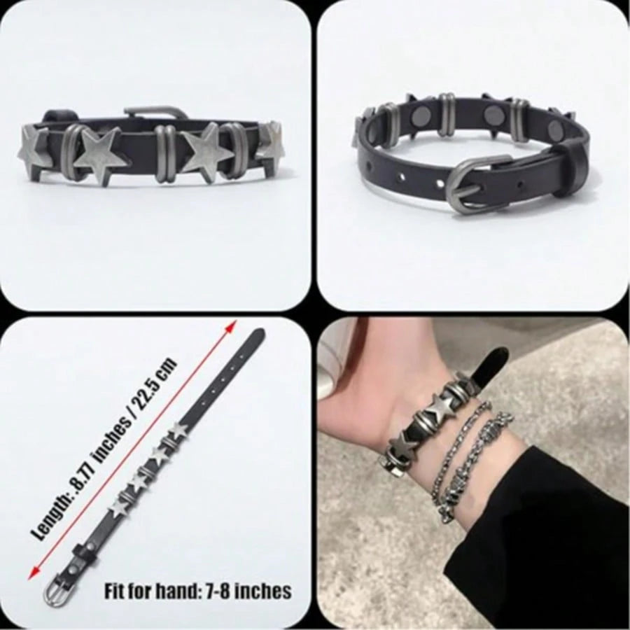 Xiacheng 4pcs PU Leather Rivet Bracelets, Unisex Spiked Punk Rock Grunge Style Cuff Wristbands, Emo Accessory Set, Suitable For 80s 90s Outfits