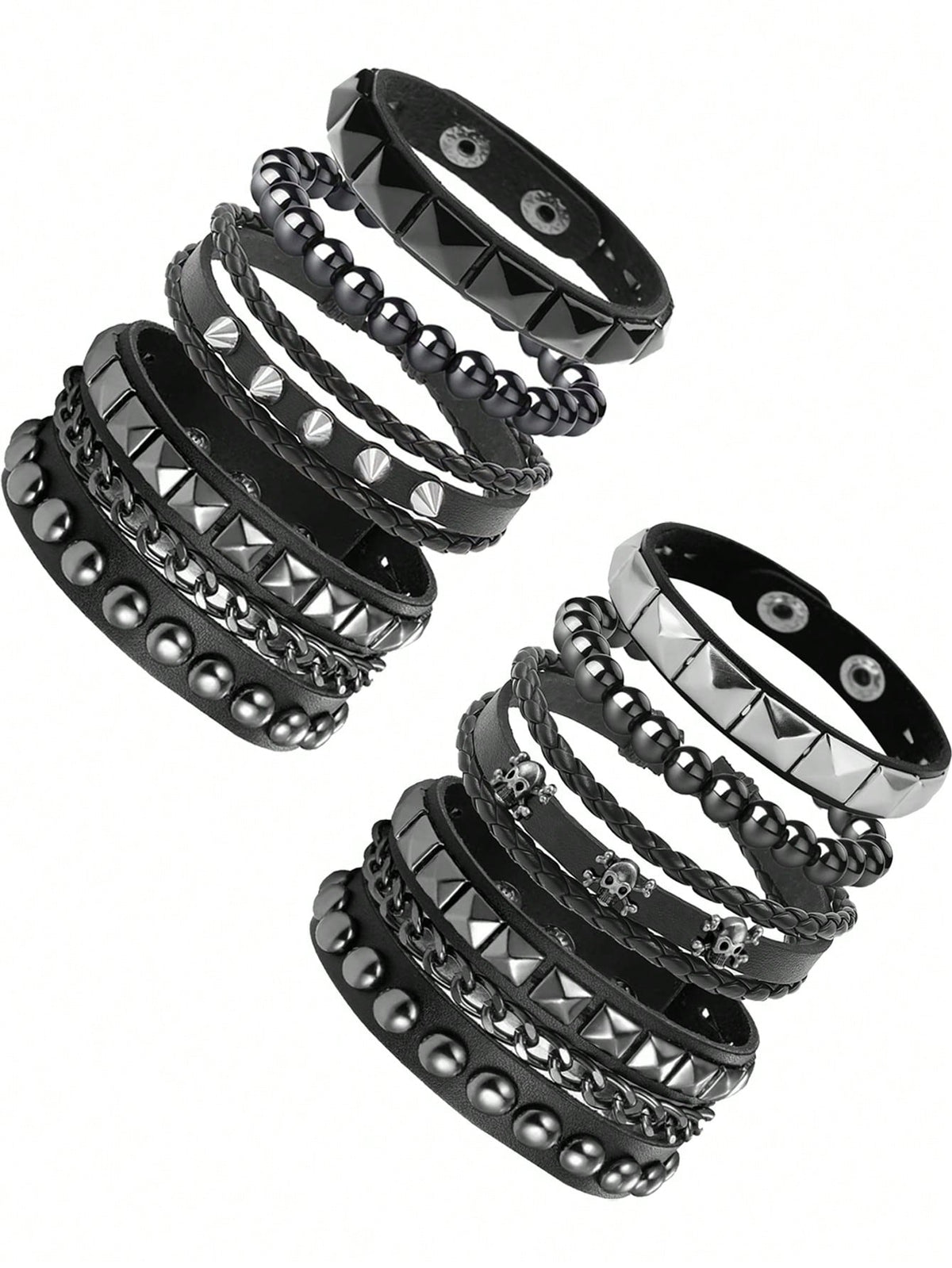Xiacheng 4pcs PU Leather Rivet Bracelets, Unisex Spiked Punk Rock Grunge Style Cuff Wristbands, Emo Accessory Set, Suitable For 80s 90s Outfits