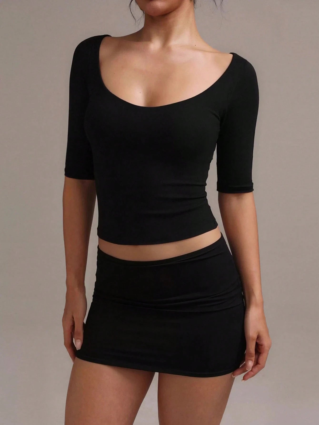 XLLAIS Sexy Sweetheart Neck Yoga Basic High Elasticity Naked Feeling Slim Fit Short Sleeve Black Summer Sports T-Shirt Casual, Athleisure