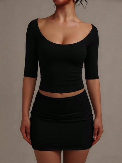 XLLAIS Sexy Sweetheart Neck Yoga Basic High Elasticity Naked Feeling Slim Fit Short Sleeve Black Summer Sports T-Shirt Casual, Athleisure