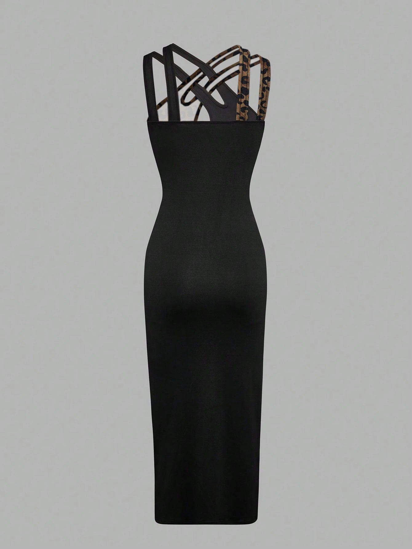 Xyvia Color-Blocked Leopard Print Halterneck Dress With Hollow-Out Details, Summer Maxi Women Outfit
