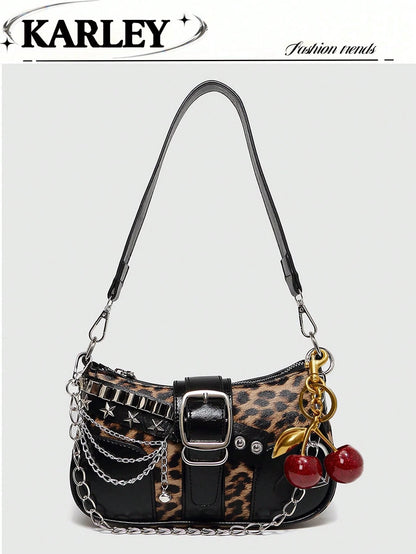 Y2K Fashionable Versatile Star & Moon Design Unique Silver Millennium Shoulder Chain Crossbody Bag, Perfect For Girls' Street Style And Party Outfits
