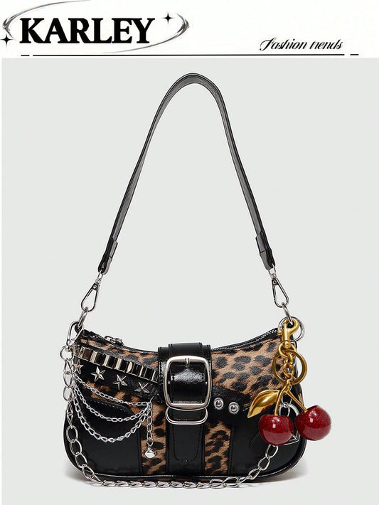 Y2K Fashionable Versatile Star & Moon Design Unique Silver Millennium Shoulder Chain Crossbody Bag, Perfect For Girls' Street Style And Party Outfits