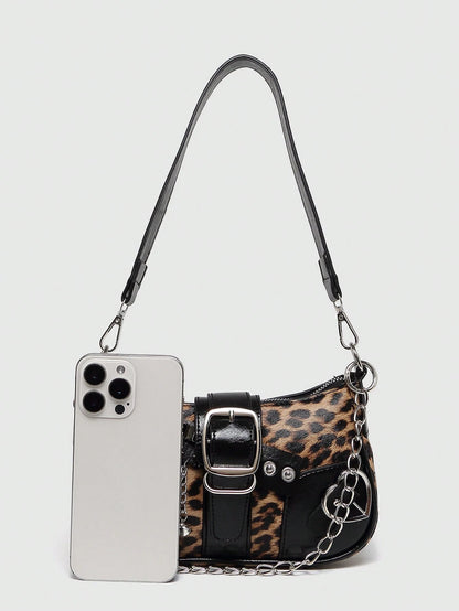 Y2K Fashionable Versatile Star & Moon Design Unique Silver Millennium Shoulder Chain Crossbody Bag, Perfect For Girls' Street Style And Party Outfits