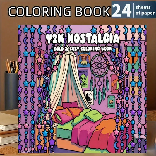 Y2K NOSTALGIA Coloring Book, 2000s & 90s Aesthetic Pop Culture Coloring, Bold & Simple, For Adults & Teens. This Coloring Book Features Themes Of Retro Technology, Fashion, And Early 2000s Pop Culture