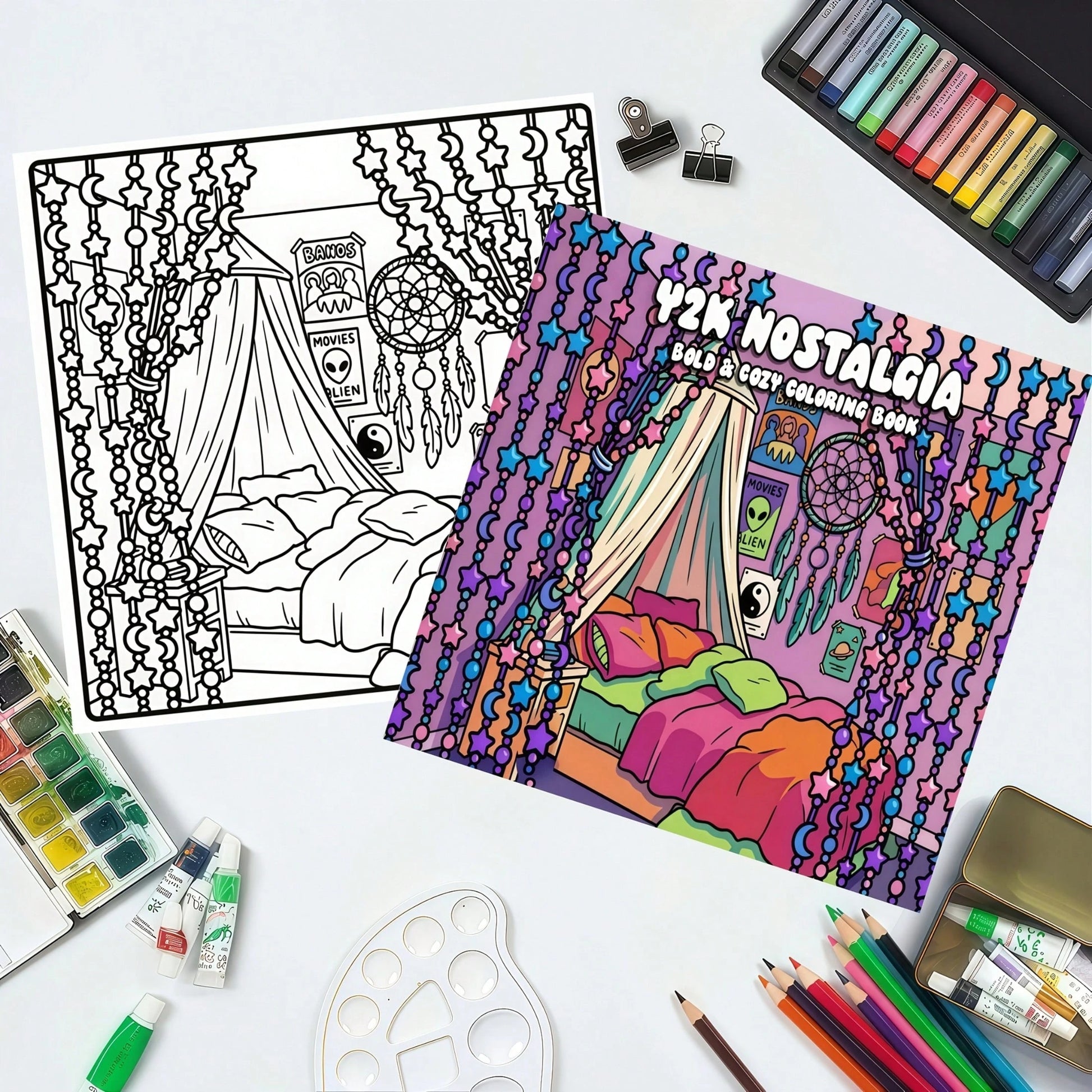 Y2K NOSTALGIA Coloring Book, 2000s & 90s Aesthetic Pop Culture Coloring, Bold & Simple, For Adults & Teens. This Coloring Book Features Themes Of Retro Technology, Fashion, And Early 2000s Pop Culture