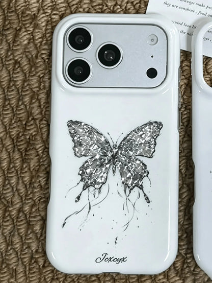 Y2k Stylish Cute Bling Glitter Butterfly Glossy IMD Phone Case Compatible With IPhone 17 Pro Max 17 Pro 17 16 Pro Max 16 Pro 16 15 Pro Max 15 Pro 15 14 Pro Max 14 Pro 14 13 Pro Max 13 Pro 13 12 Pro Ma