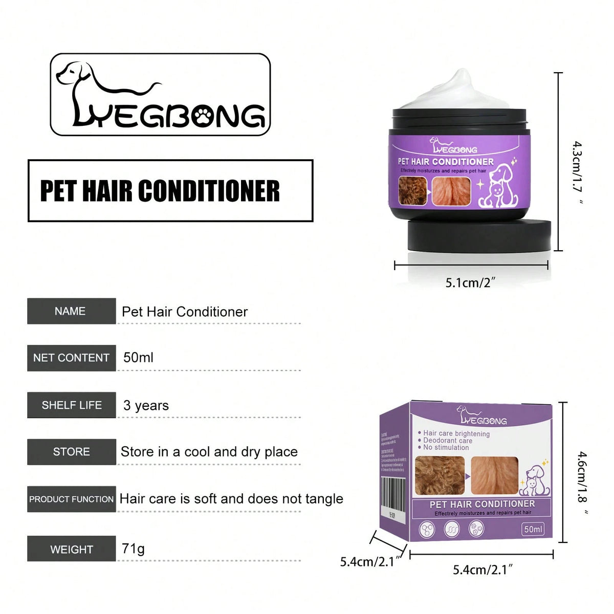 YEGBONG Pet Hair Conditioner Cream Softening Prevent Hair Knots Moisturizes Dry Coats, Reduces Shedding Odor Removal Enhances Coat Health Anti Mite Ticks Hydration Control Coat Care For Puppy Dog Cat