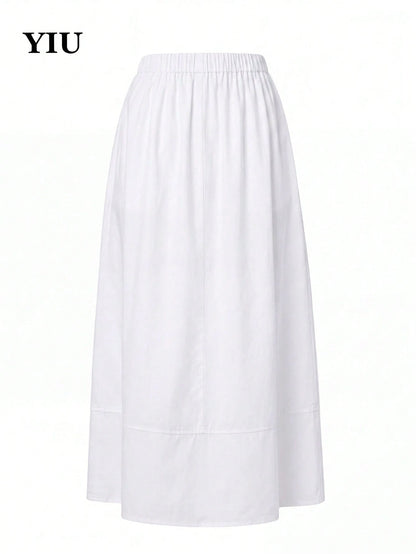 YIU Women's White Umbrella-Shaped Minimalist Elegant Long Dress, With Pockets, Suitable For Daily Casual, Vacation, Office, Travel, Date Wear