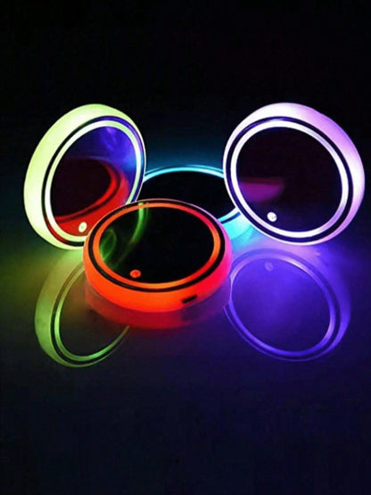 Yogle LED Car Cup Holder Lights 7 Colors Changing USB Charging Mat Waterproof Cup Pad,LED Interior Atmosphere Lamp Decoration Light Car Accessories