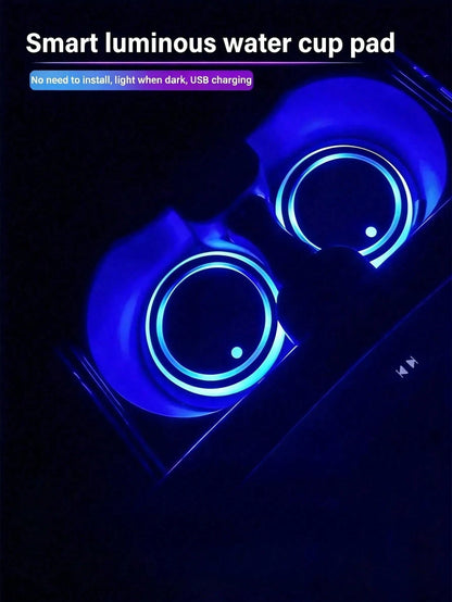 Yogle LED Car Cup Holder Lights 7 Colors Changing USB Charging Mat Waterproof Cup Pad,LED Interior Atmosphere Lamp Decoration Light Car Accessories