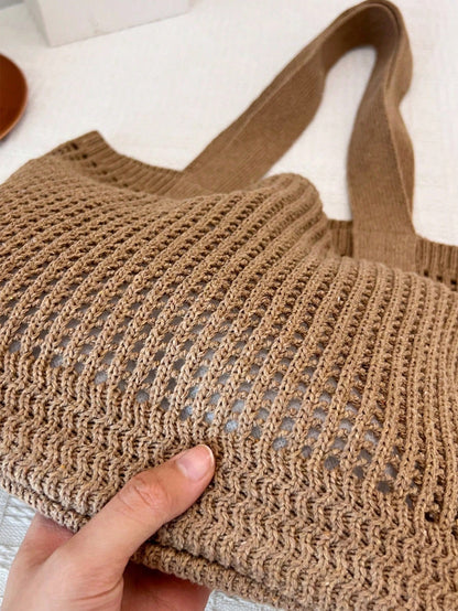 Yogodlns New Summer Women's Vintage Vacation Style Handmade Woven Shoulder Strap Crochet Large Capacity Tote Bag, Hollow Knit Tote Bag, Holiday Style