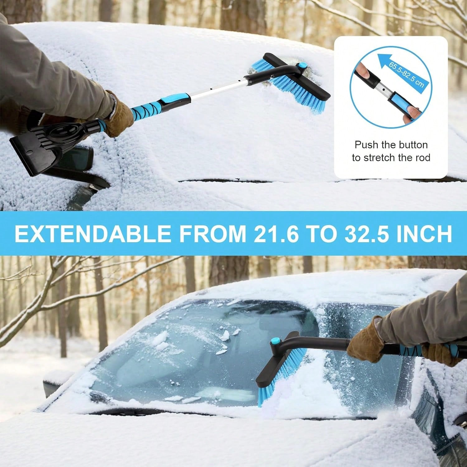 Yougfin 2 In 1 Extendable Snow Brush With Ice Scraper For Car Windshield, 33 Inch Car Window Scraper &Amp; Foam Snow Removal Brush For SUV, Heavy Duty Snow Cleaner For Truck Van, 360° Pivoting Head