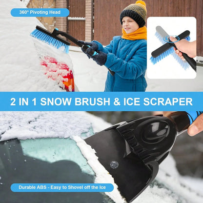 Yougfin 2 In 1 Extendable Snow Brush With Ice Scraper For Car Windshield, 33 Inch Car Window Scraper &Amp; Foam Snow Removal Brush For SUV, Heavy Duty Snow Cleaner For Truck Van, 360° Pivoting Head