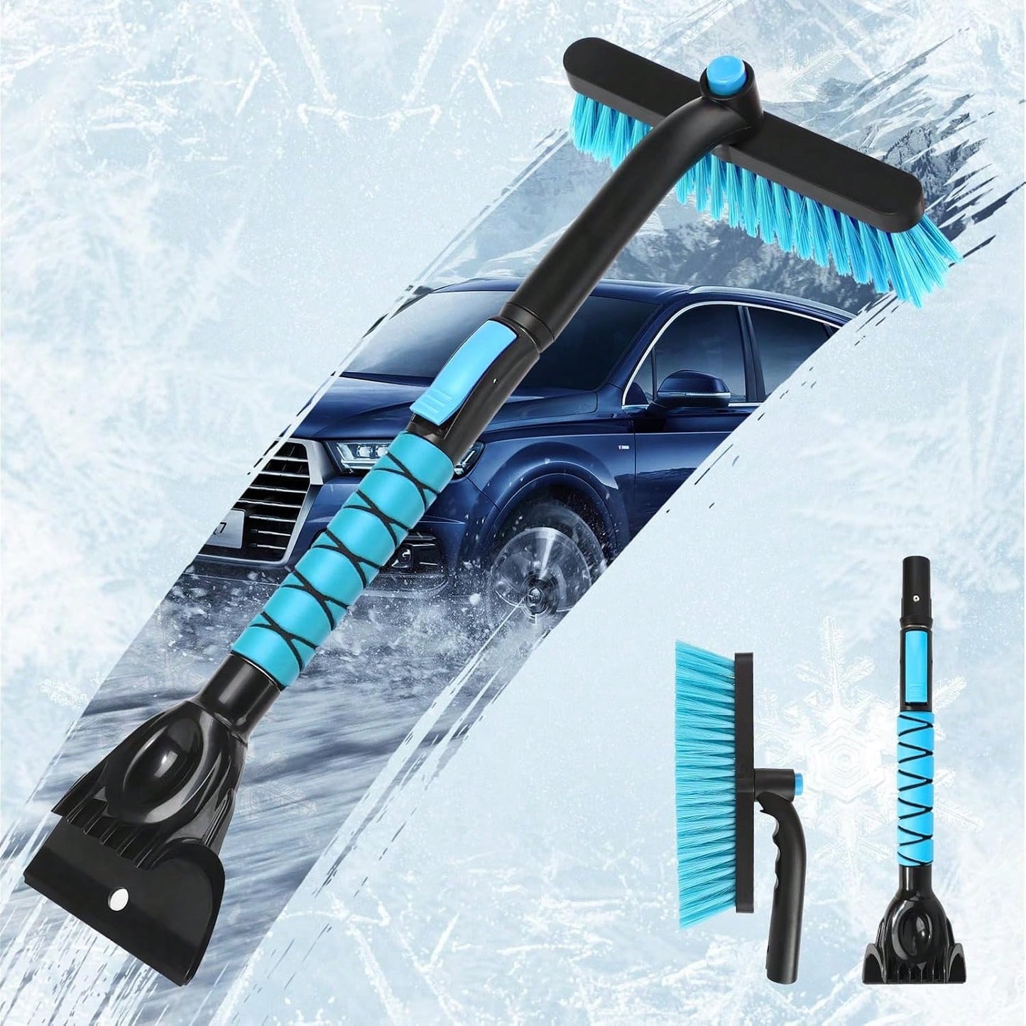 Yougfin 2 In 1 Extendable Snow Brush With Ice Scraper For Car Windshield, 33 Inch Car Window Scraper &Amp; Foam Snow Removal Brush For SUV, Heavy Duty Snow Cleaner For Truck Van, 360° Pivoting Head