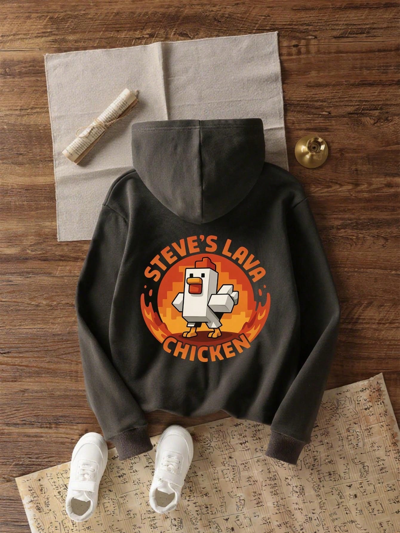 Young Boy's Comfortable Loose Fit Fleece "Steve's Lava Chicken" Sweatshirt Sweatshirt Showcases His Gamer Style Personalized