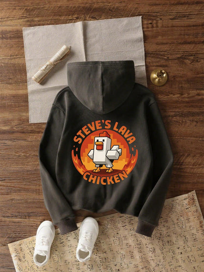 Young Boy's Comfortable Loose Fit Fleece "Steve's Lava Chicken" Sweatshirt Sweatshirt Showcases His Gamer Style Personalized