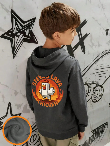 Young Boy's Comfortable Loose Fit Fleece "Steve's Lava Chicken" Sweatshirt Sweatshirt Showcases His Gamer Style Personalized