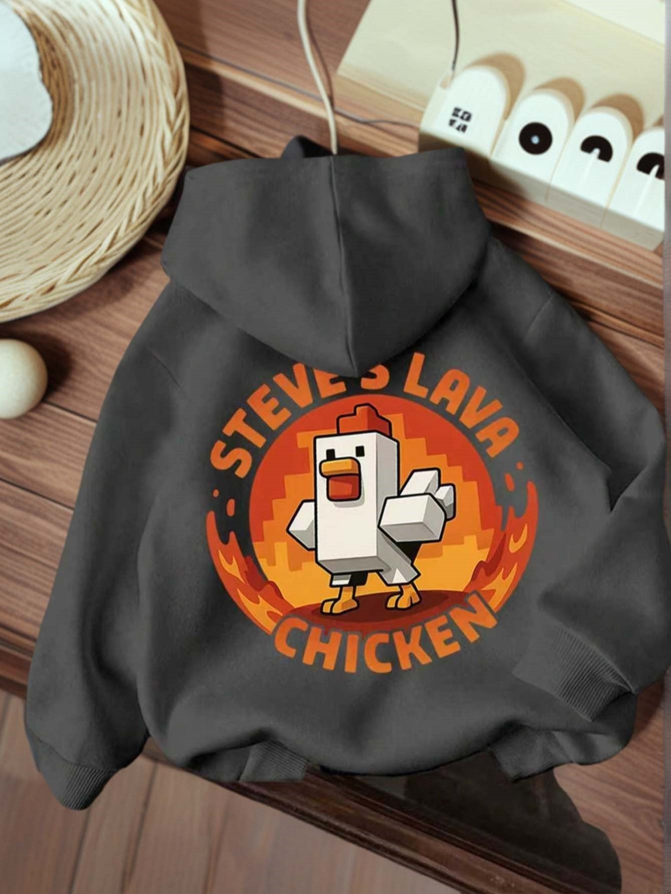 Young Boy's Comfortable Loose Fit Fleece "Steve's Lava Chicken" Sweatshirt Sweatshirt Showcases His Gamer Style Personalized