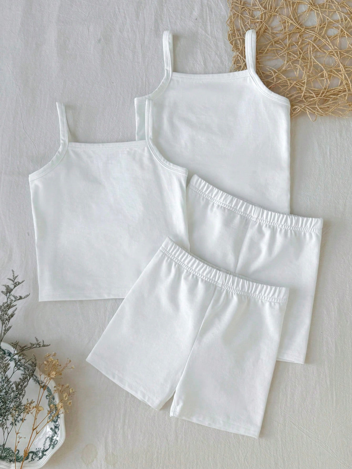 Young Gir Solid Color Camisole & Shorts Lingerie Set