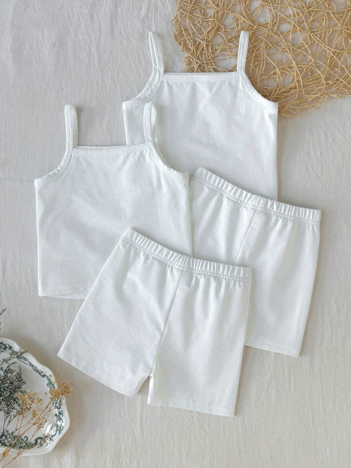Young Gir Solid Color Camisole & Shorts Lingerie Set