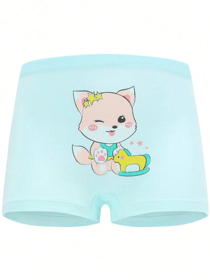 Young Girl 4pcs/Pack Soft & Comfortable Cartoon Printed Boxy Briefs