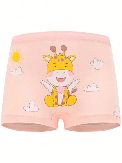 Young Girl 4pcs/Pack Soft & Comfortable Cartoon Printed Boxy Briefs