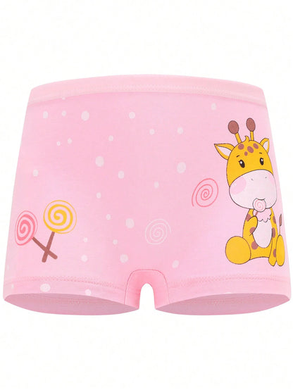 Young Girl 4pcs/Pack Soft & Comfortable Cartoon Printed Boxy Briefs