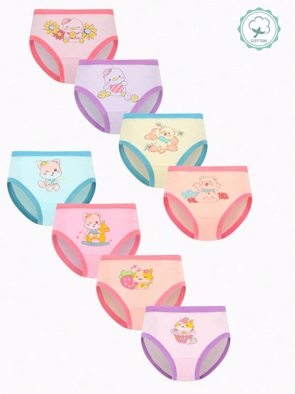 Young Girl 8pcs Soft Comfortable Cute Cartoon Pattern Casual Triangle Style Underwear