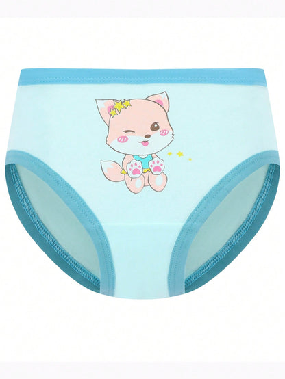 Young Girl 8pcs Soft Comfortable Cute Cartoon Pattern Casual Triangle Style Underwear