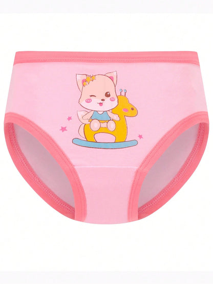 Young Girl 8pcs Soft Comfortable Cute Cartoon Pattern Casual Triangle Style Underwear