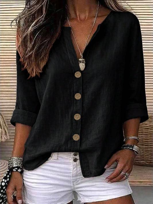 Zayélia Lady's Smooth-Woven Elegant And Simple Casual Summer Blouse, Work Shirt