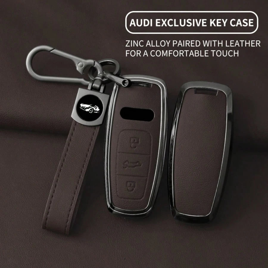 Zinc Alloy Car Key Fob Cover Compatible With Audi A4 B9 A6L C8 D5 A7 A8 Q5 Q7 Q8 E-Tron S3 S6 S7 SQ7 RS6 RS7, Full Protective Key Case Shell With Keychain
