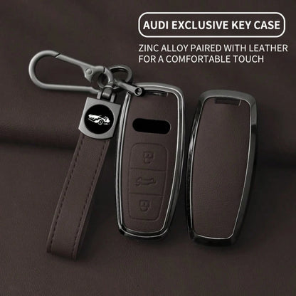 Zinc Alloy Car Key Fob Cover Compatible With Audi A4 B9 A6L C8 D5 A7 A8 Q5 Q7 Q8 E-Tron S3 S6 S7 SQ7 RS6 RS7, Full Protective Key Case Shell With Keychain