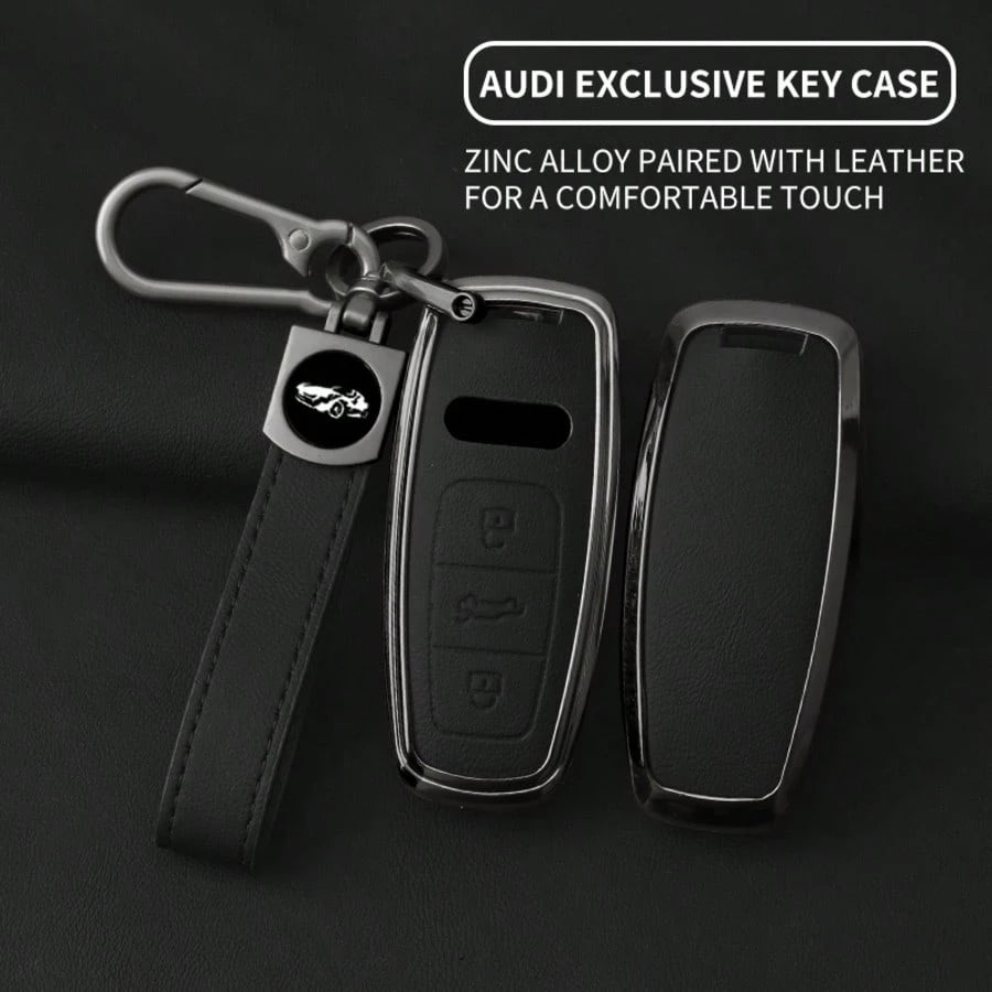 Zinc Alloy Car Key Fob Cover Compatible With Audi A4 B9 A6L C8 D5 A7 A8 Q5 Q7 Q8 E-Tron S3 S6 S7 SQ7 RS6 RS7, Full Protective Key Case Shell With Keychain