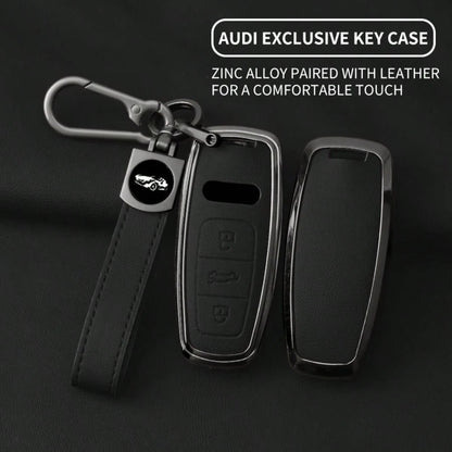 Zinc Alloy Car Key Fob Cover Compatible With Audi A4 B9 A6L C8 D5 A7 A8 Q5 Q7 Q8 E-Tron S3 S6 S7 SQ7 RS6 RS7, Full Protective Key Case Shell With Keychain