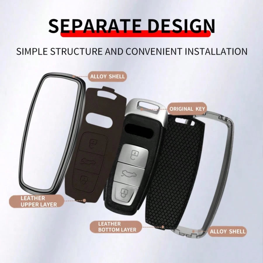 Zinc Alloy Car Key Fob Cover Compatible With Audi A4 B9 A6L C8 D5 A7 A8 Q5 Q7 Q8 E-Tron S3 S6 S7 SQ7 RS6 RS7, Full Protective Key Case Shell With Keychain