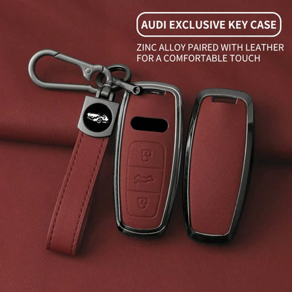 Zinc Alloy Car Key Fob Cover Compatible With Audi A4 B9 A6L C8 D5 A7 A8 Q5 Q7 Q8 E-Tron S3 S6 S7 SQ7 RS6 RS7, Full Protective Key Case Shell With Keychain