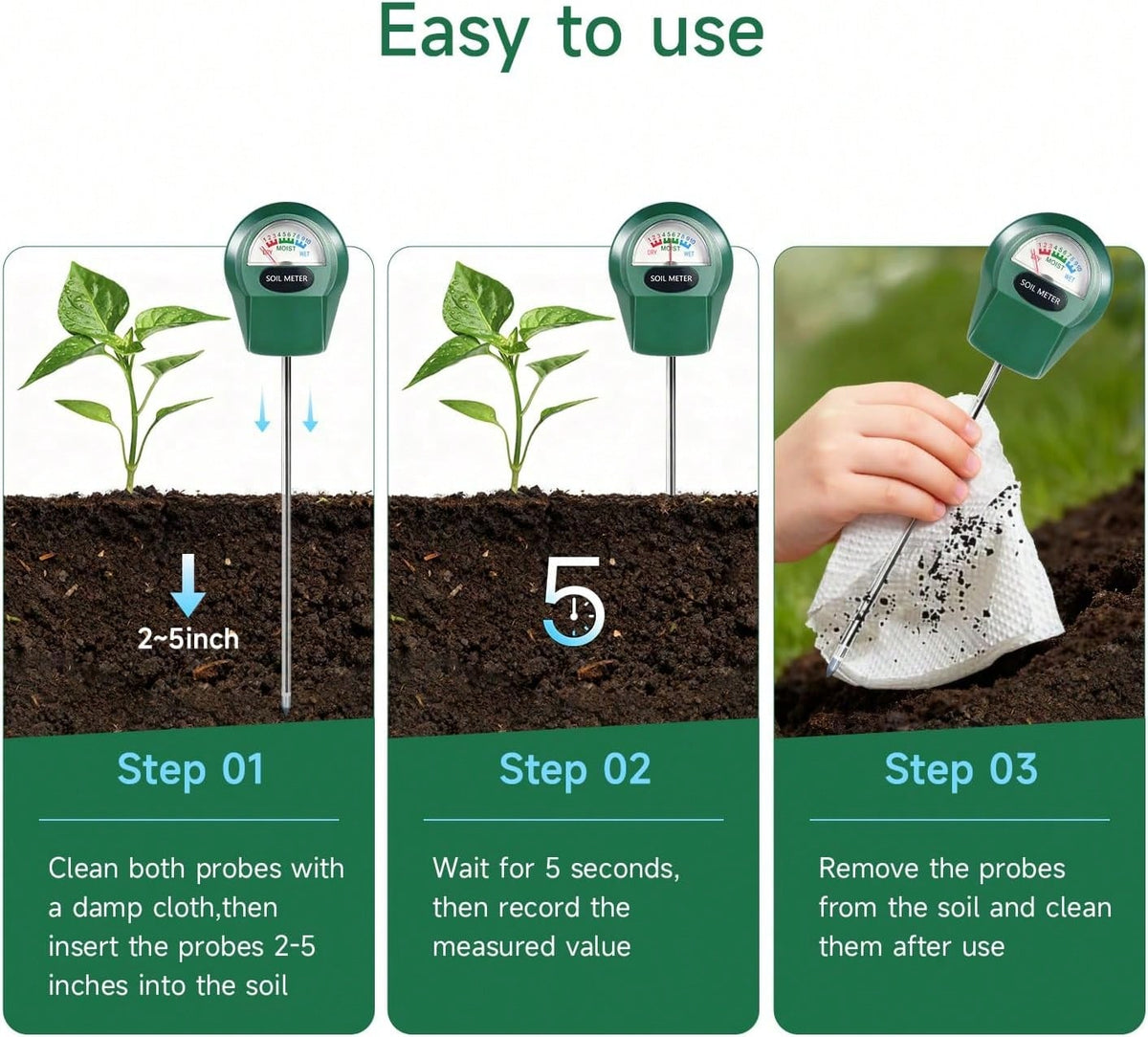 Zoiydals Soil Moisture Meter For Plants, Hygrometer Sensor Water Monitor, Plant Moisture Tester For Indoor Outdoor Garden, Potted Plants, Farm, Lawn